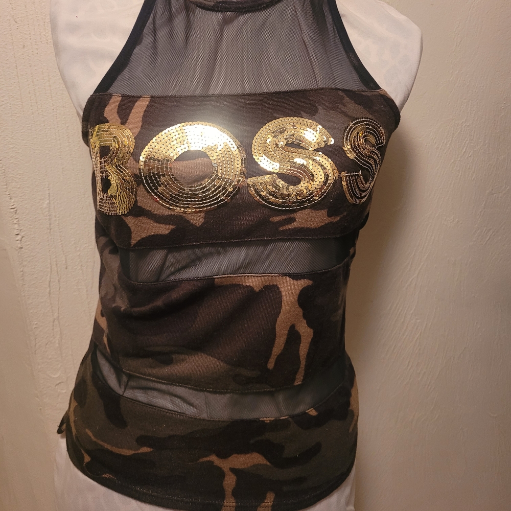 Boss Camouflage Sequin Top